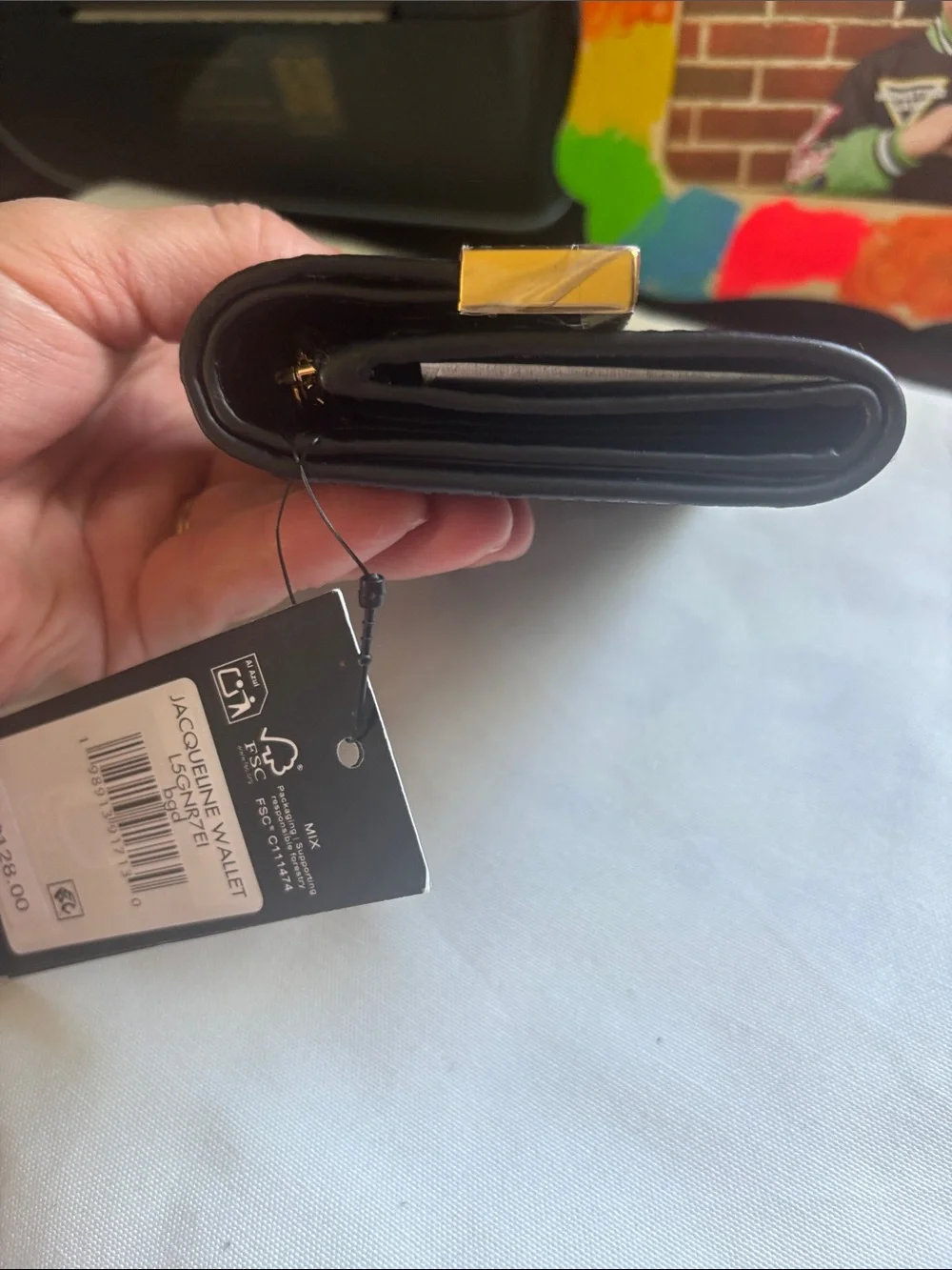 Karl Lagerfeld Black Leather Mini Wallet with Gold Logo Plaque